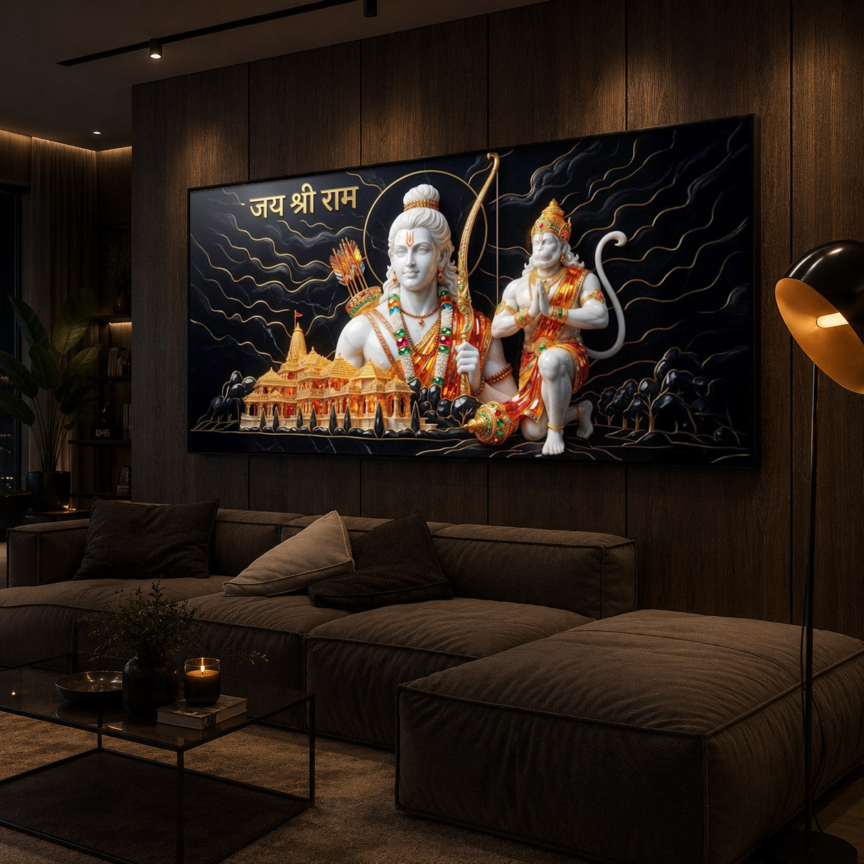 Lord Ram With Lord Hanuman Modern Luxury Backlight Horizontal Wall Art