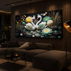 Pair Of White Swans Modern Luxury Backlight Horizontal Wall Art