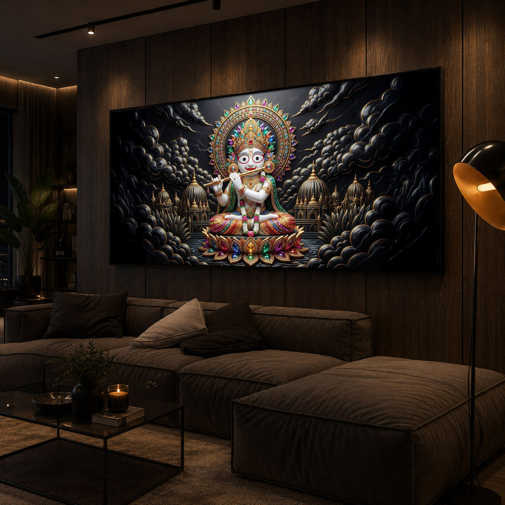 Lord Jagannath Modern Luxury Backlight Horizontal Wall Art