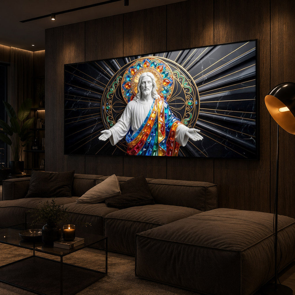 Divine Jesus Modern Luxury Backlight Horizontal Wall Art