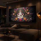 Lord Ganesha Blooming Lotuses Modern Luxury Backlight Horizontal Wall Art