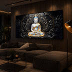 Meditating Buddha Ji Modern Luxury Backlight Horizontal Wall Art