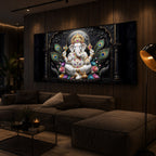 Lord Ganesha With Peacock Feather Modern Luxury Backlight Horizontal Wall Art