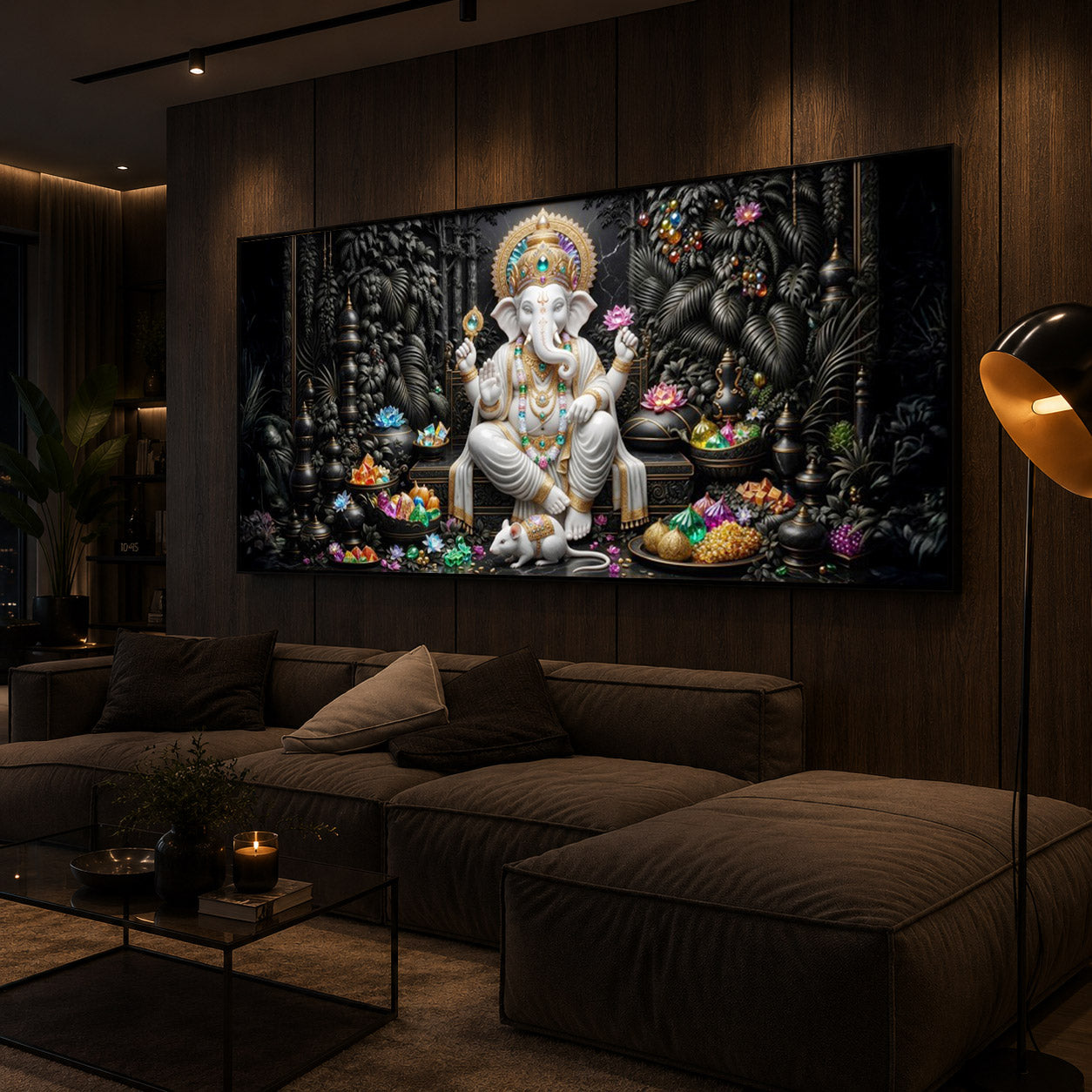 Divine Lord Ganesha Modern Luxury Backlight Horizontal Wall Art