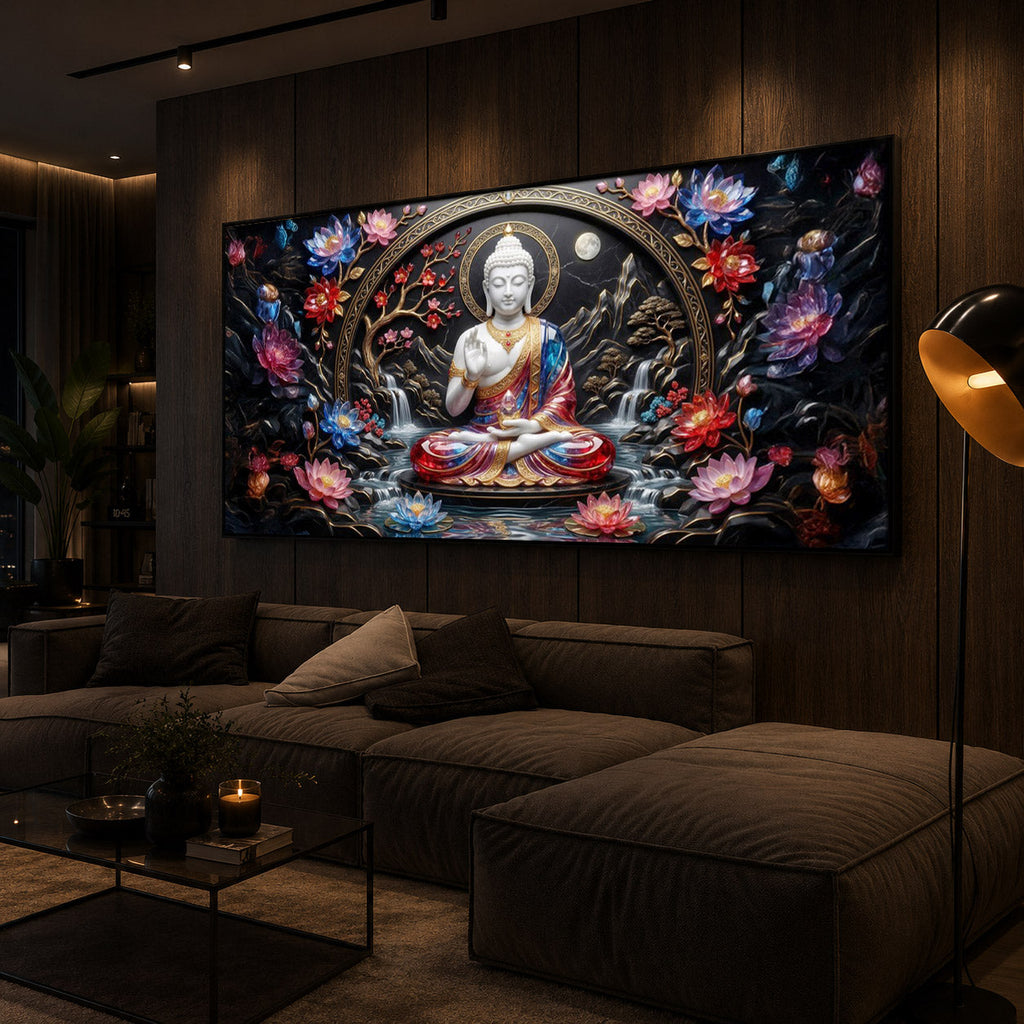 Colorful Buddha Modern Luxury Backlight Horizontal Wall Art