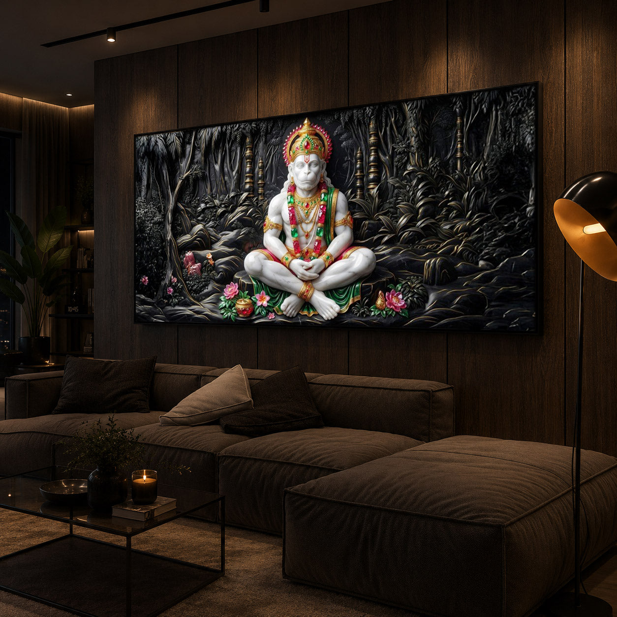 Lord Hanuman Modern Luxury Backlight Horizontal Wall Art