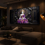 Buddha In Purple Robes Modern Luxury Backlight Horizontal Wall Art