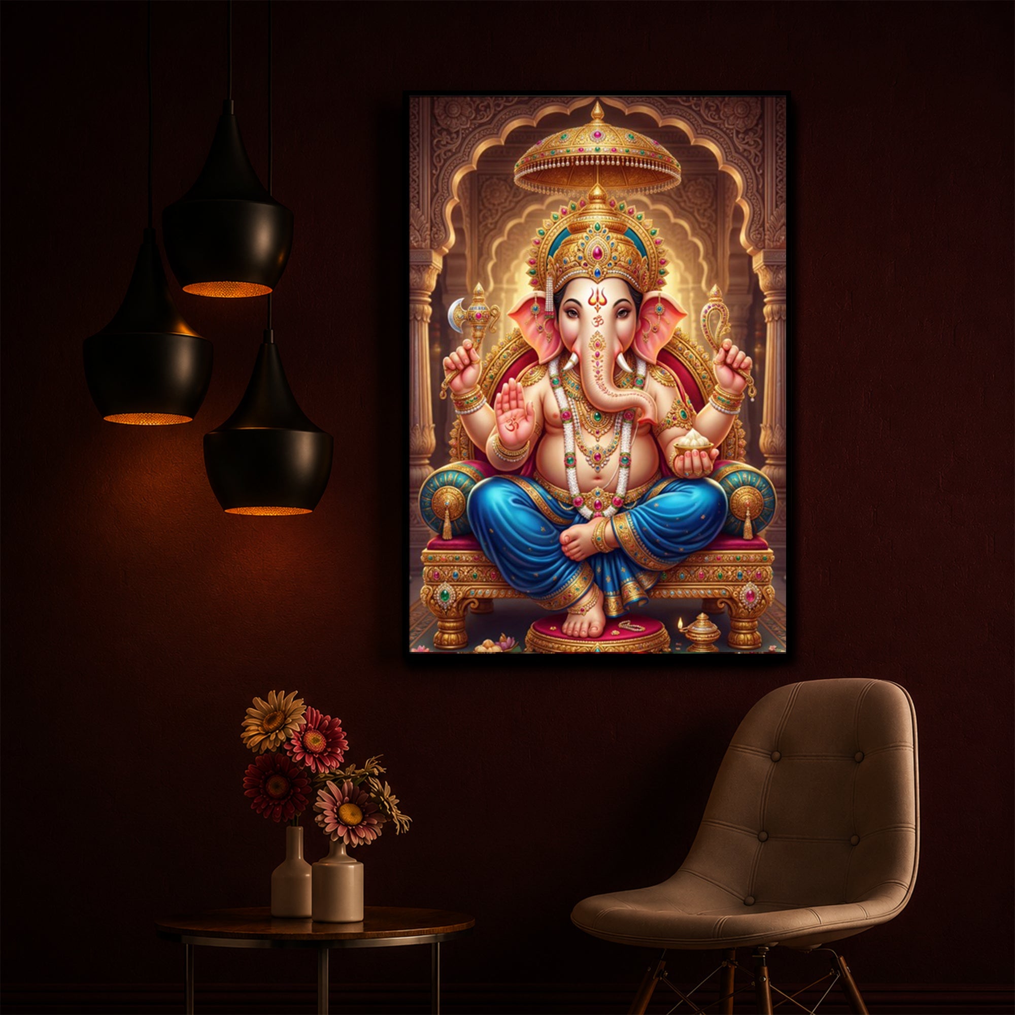 Shree Ganesh Modern Luxury Backlight Vertical Wall Art