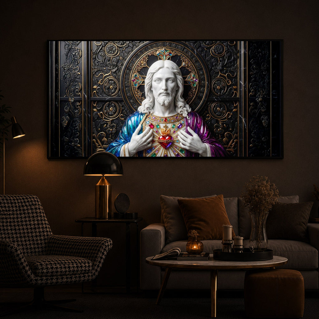 Sacred Heart Of Jesus Modern Luxury Backlight Horizontal Wall Art