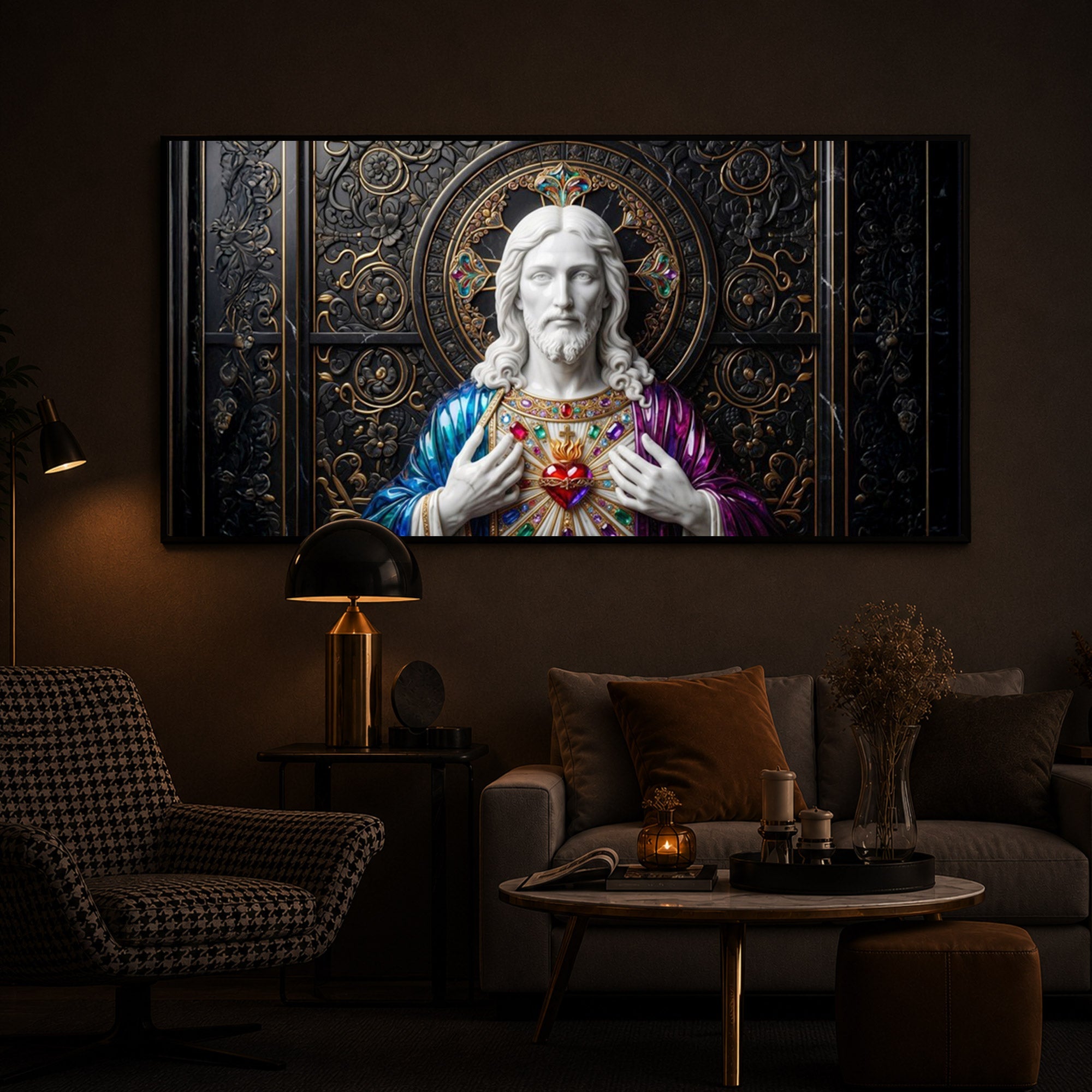 Sacred Heart Of Jesus Modern Luxury Backlight Horizontal Wall Art