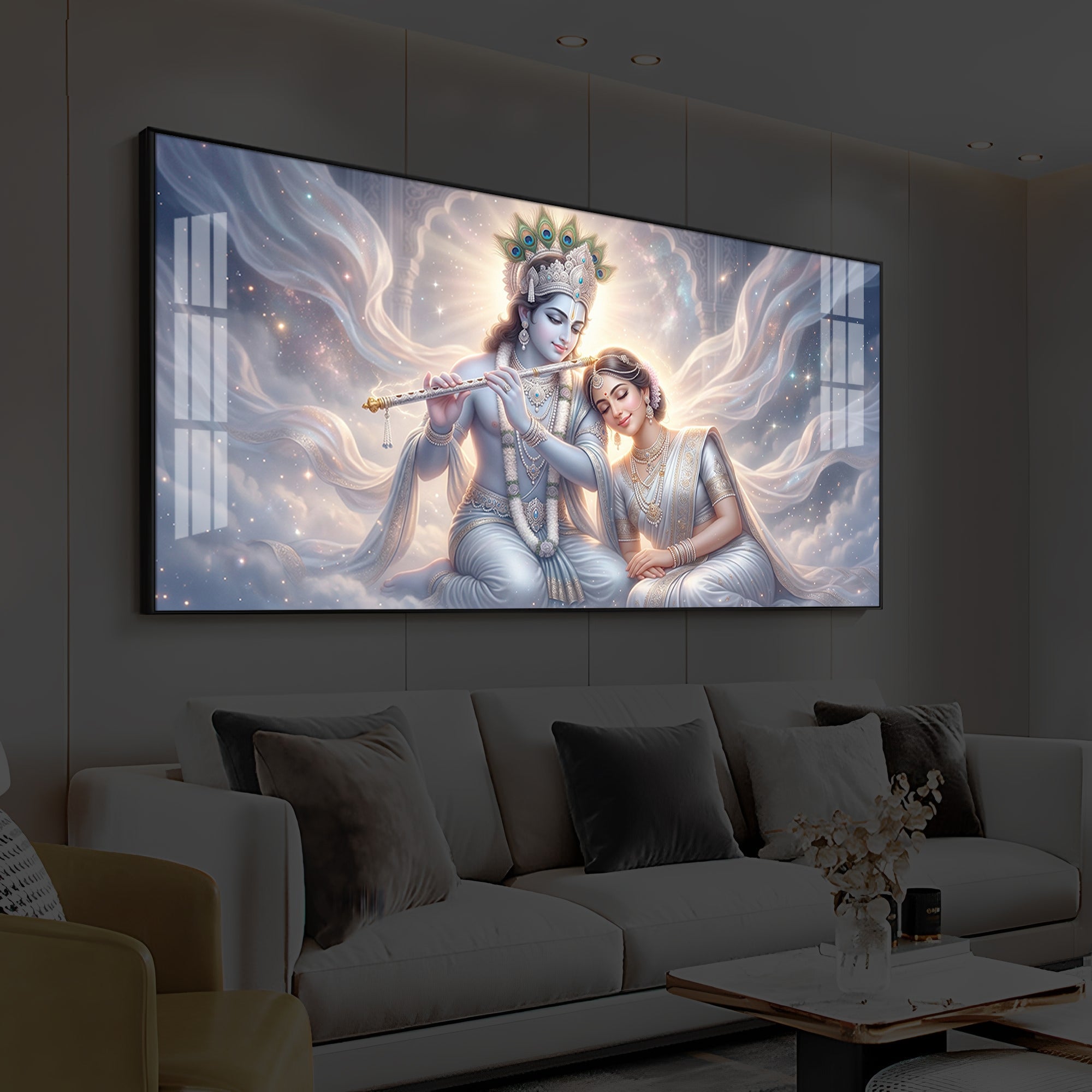 Krishna Radha Modern Luxury Backlight Horizontal Wall Art