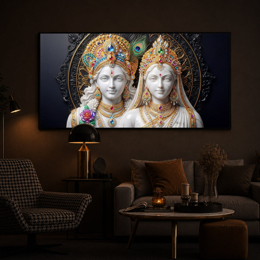 Generic Radha Krishna Modern Luxury Backlight Horizontal Wall Art