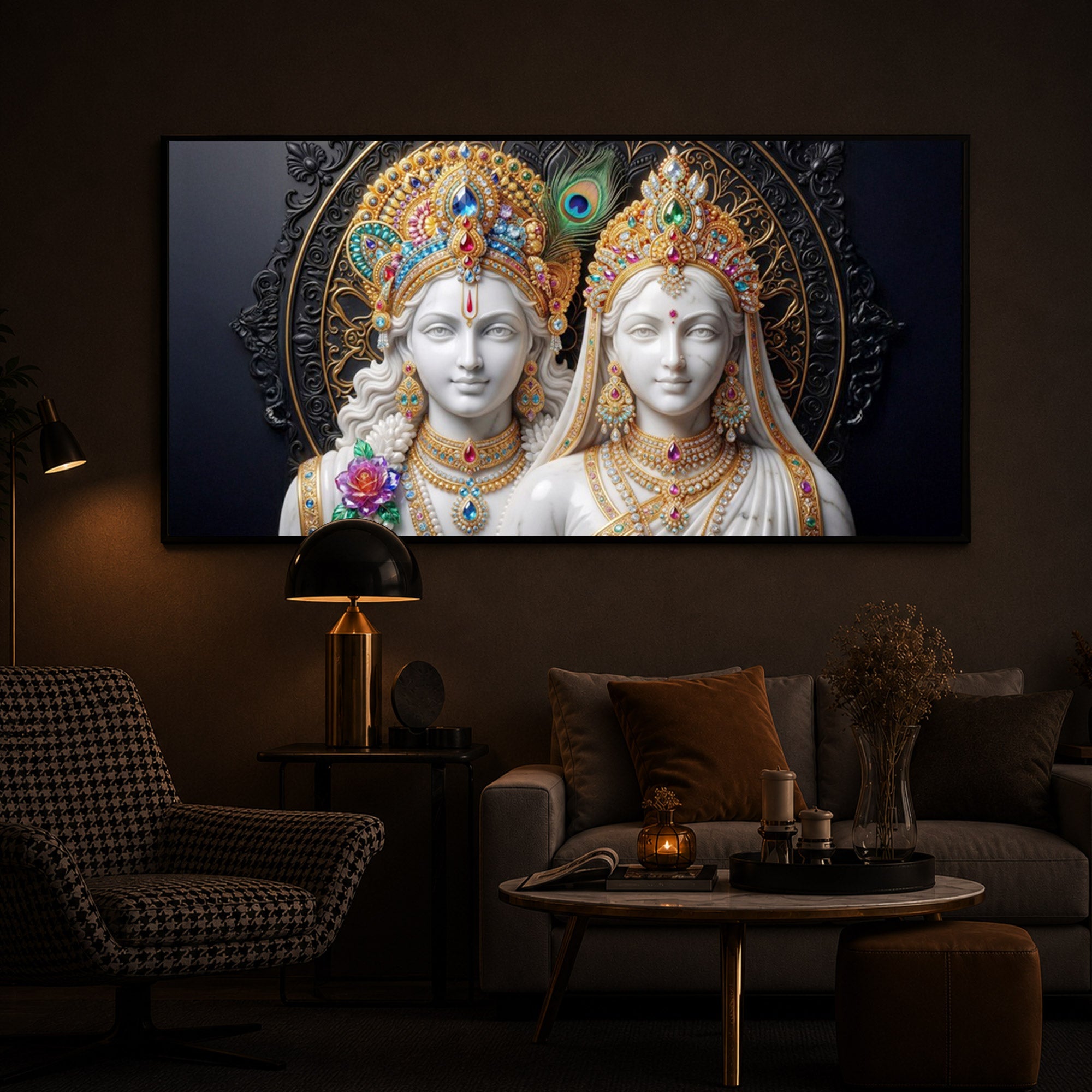 Generic Radha Krishna Modern Luxury Backlight Horizontal Wall Art