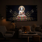 White Buddha Statue Modern Luxury Backlight Horizontal Wall Art
