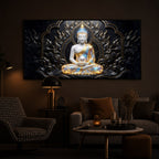 Meditating Buddha Ji Modern Luxury Backlight Horizontal Wall Art