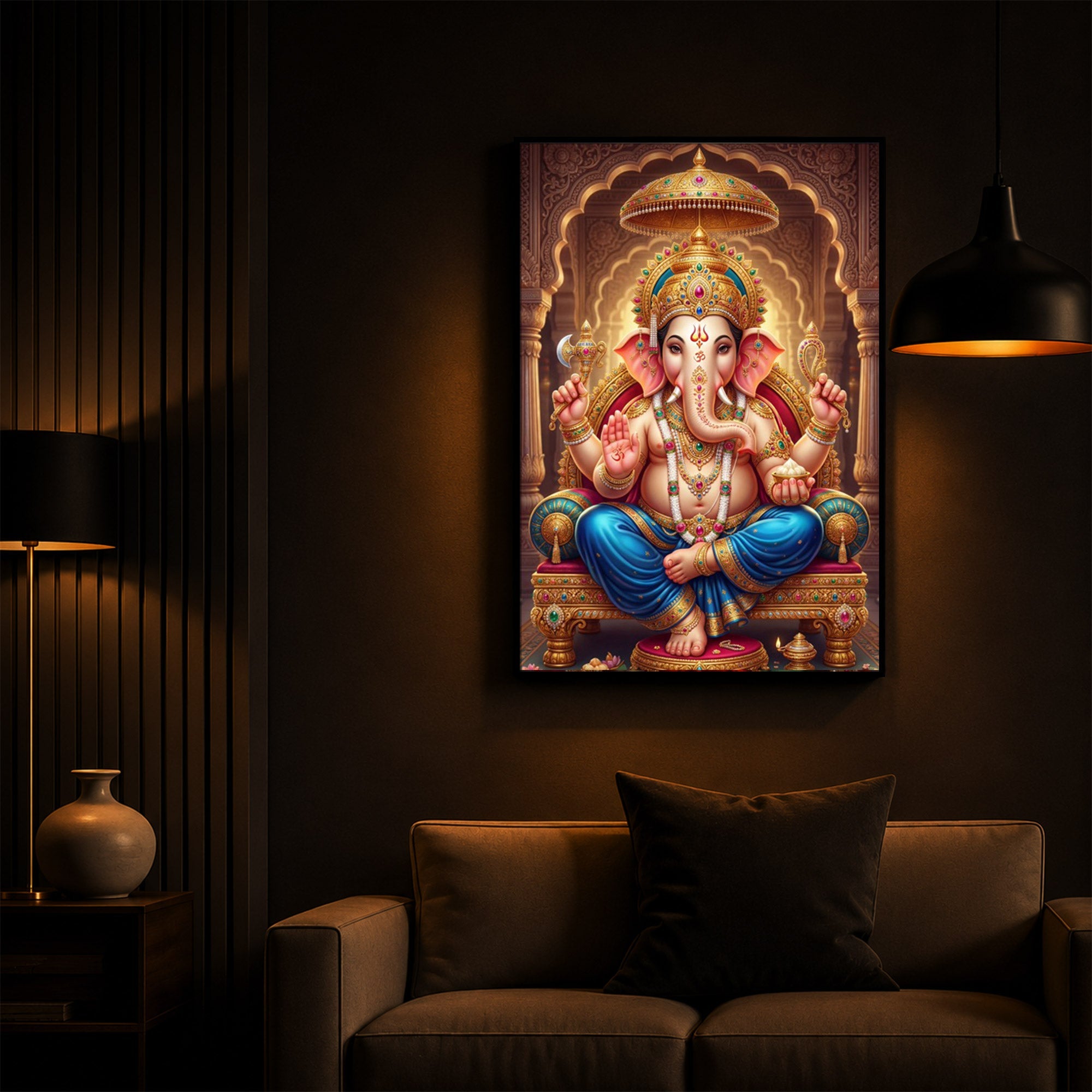 Shree Ganesh Modern Luxury Backlight Vertical Wall Art