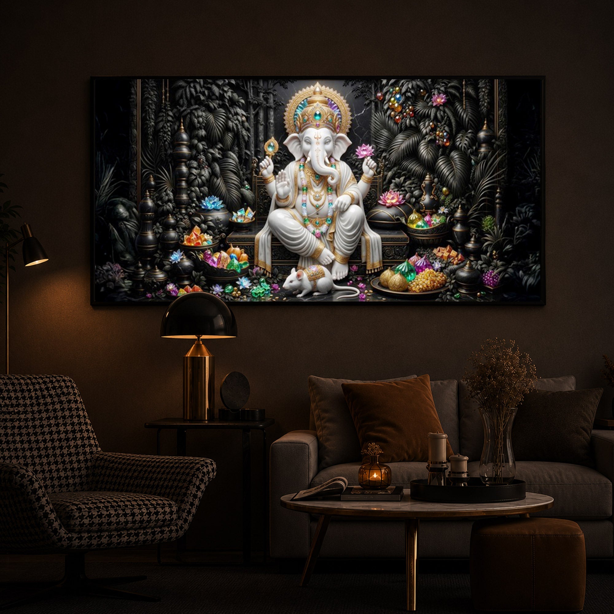 Divine Lord Ganesha Modern Luxury Backlight Horizontal Wall Art