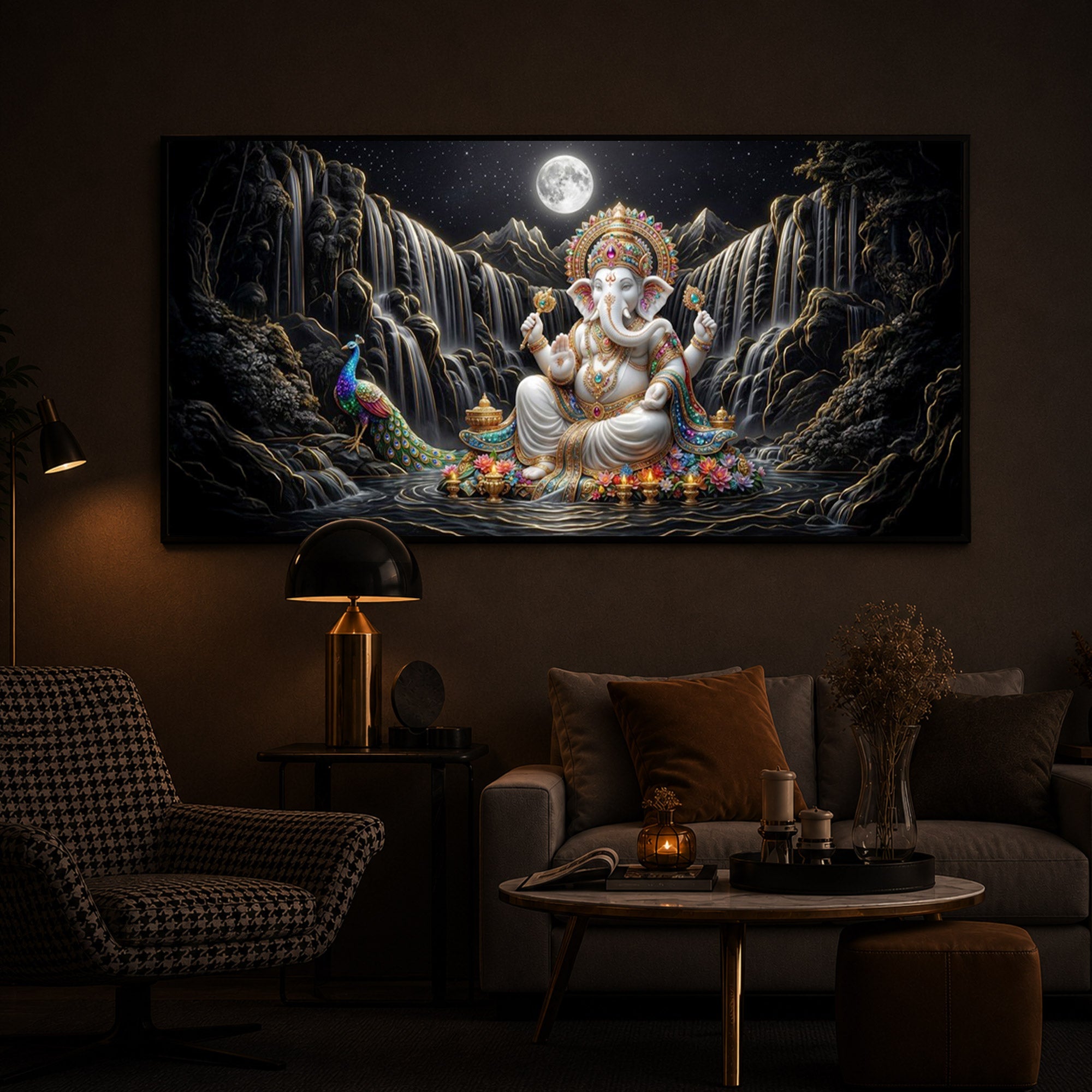 Spiritual Ganesha Modern Luxury Backlight Horizontal Wall Art