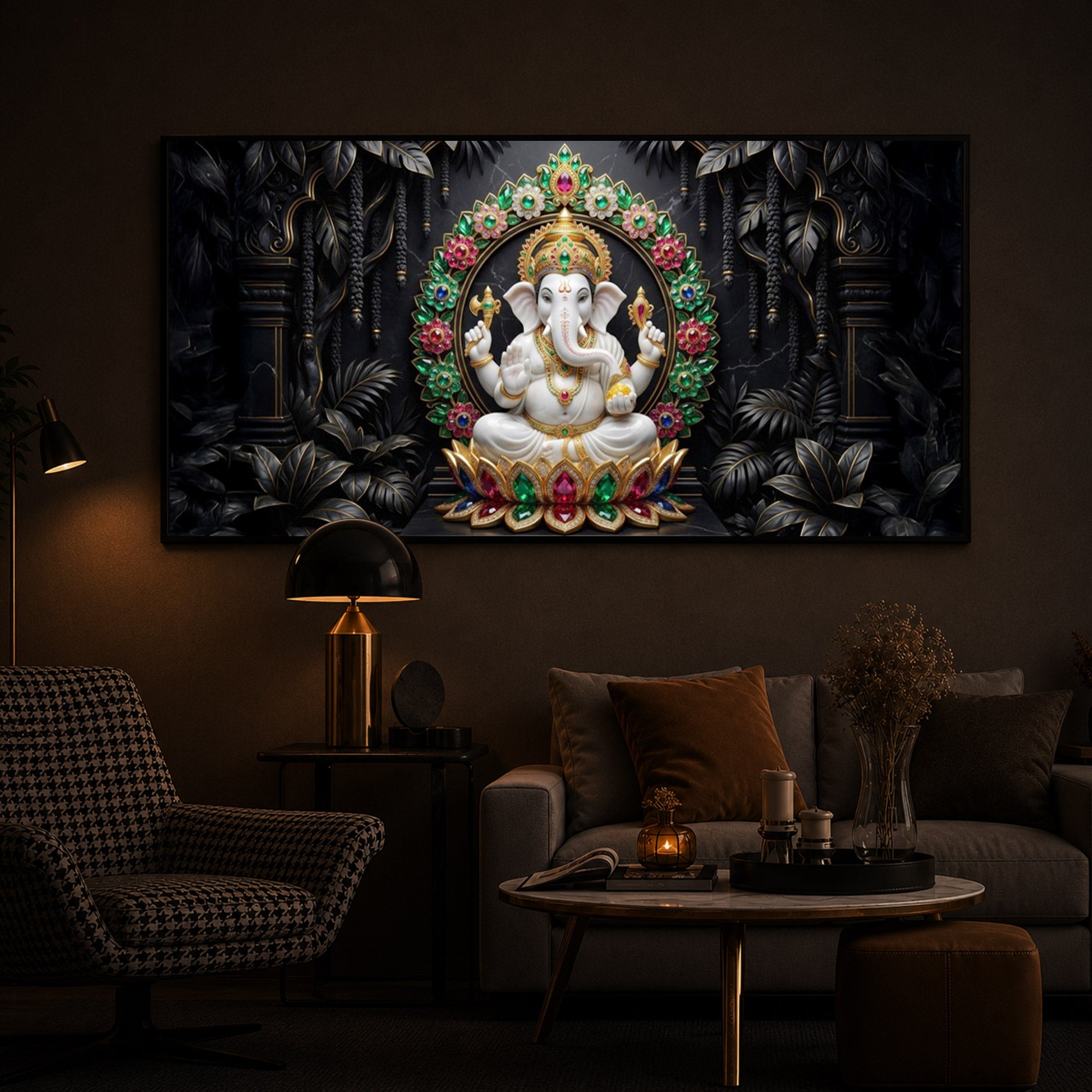 Depicts Lord Ganesha Modern Luxury Backlight Horizontal Wall Art