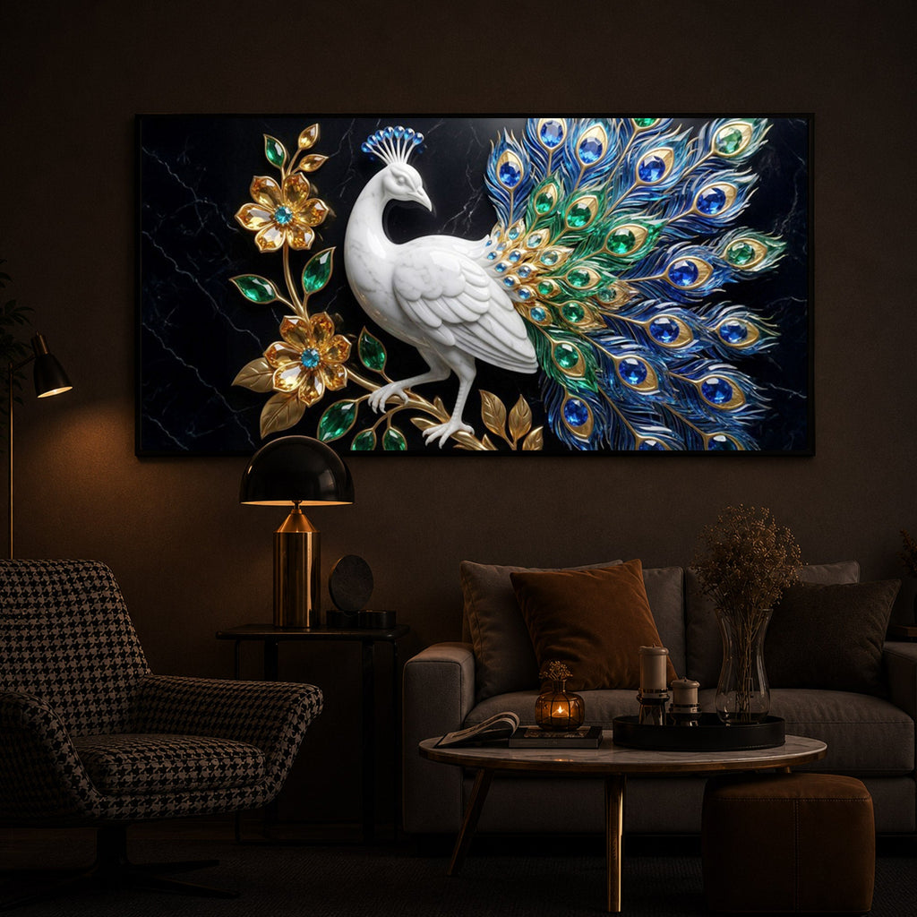 Peacock Modern Luxury Backlight Horizontal Wall Art