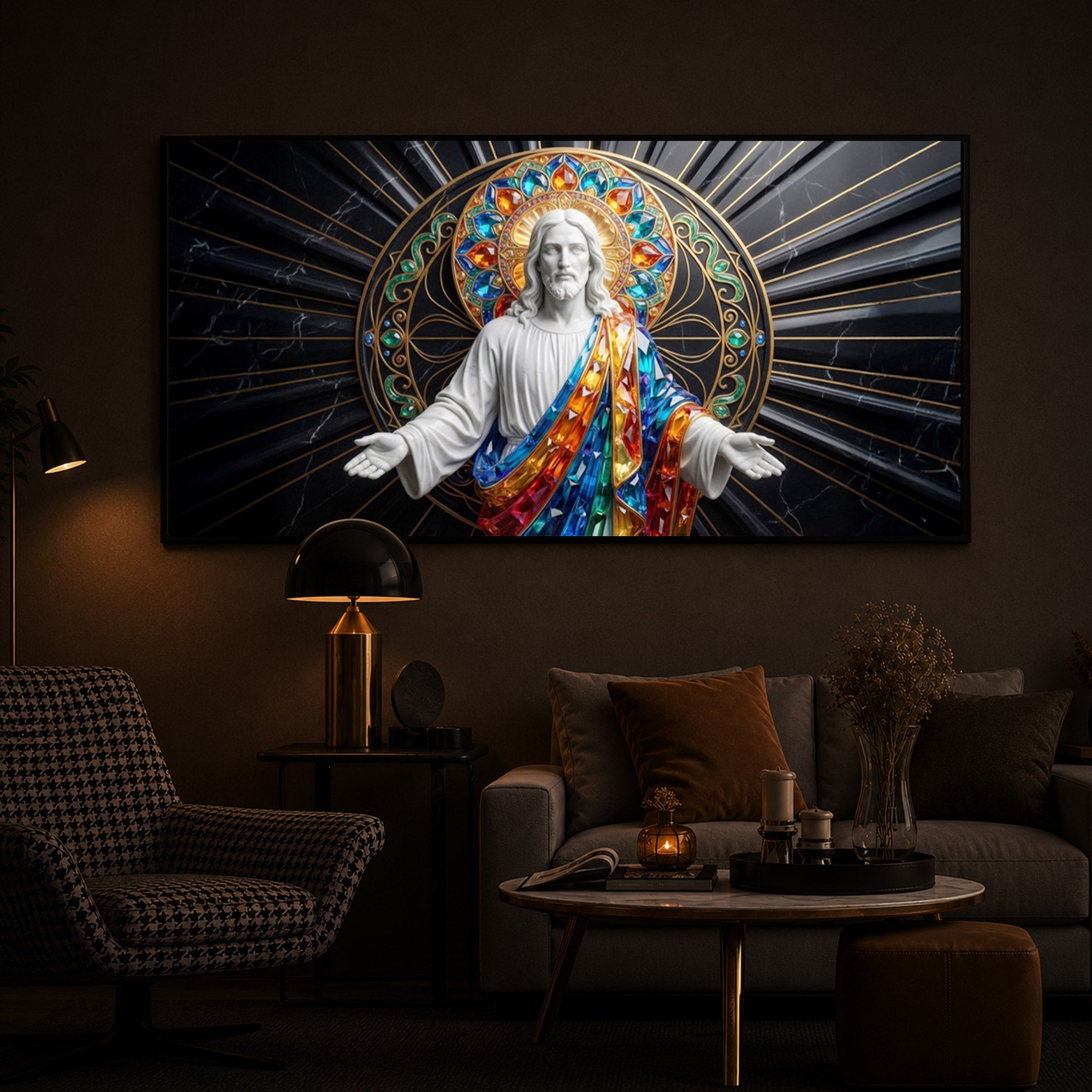 Divine Jesus Modern Luxury Backlight Horizontal Wall Art