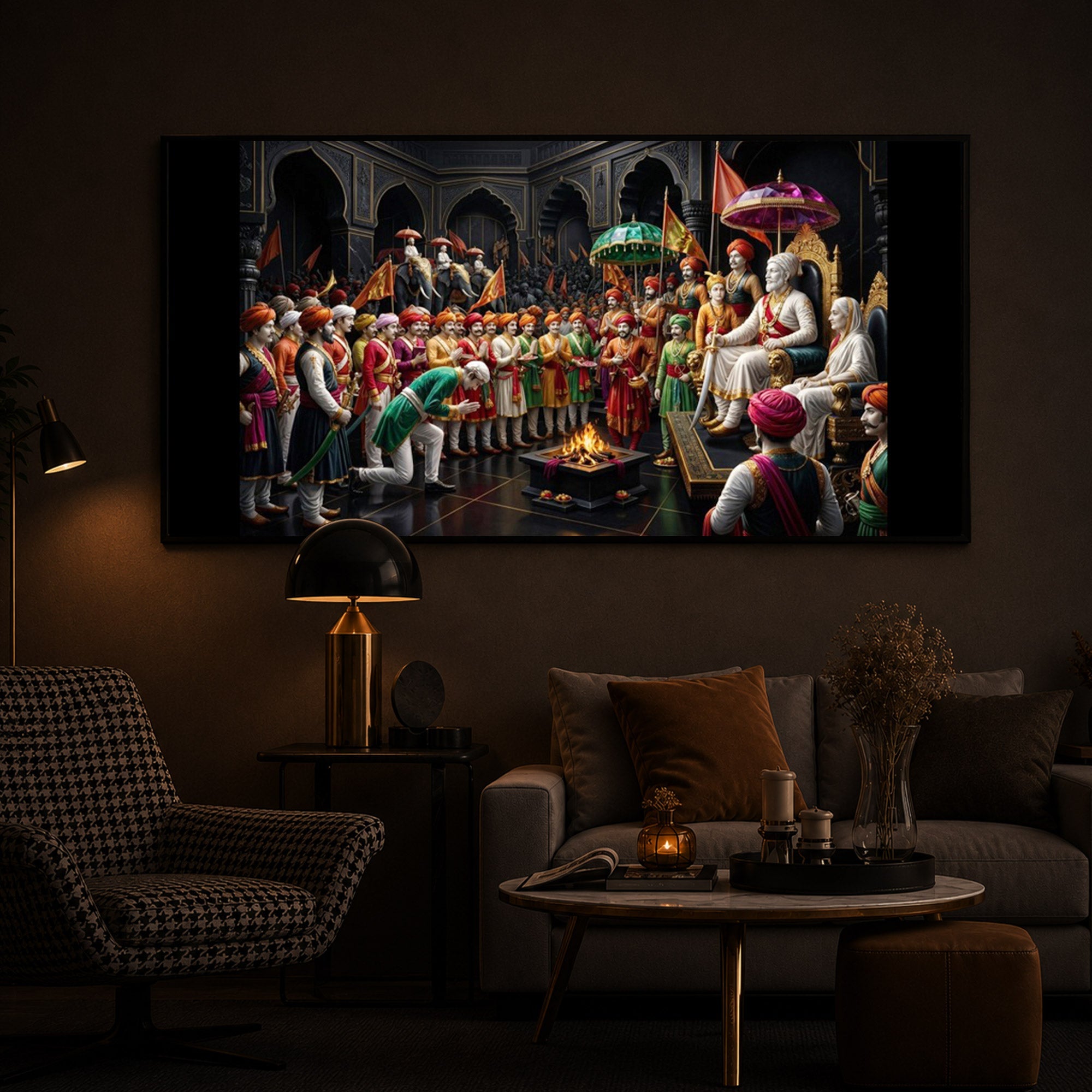 Chhatrapati Shivaji Maharaj Raj Darbar Modern Luxury Backlight Horizontal Wall Art