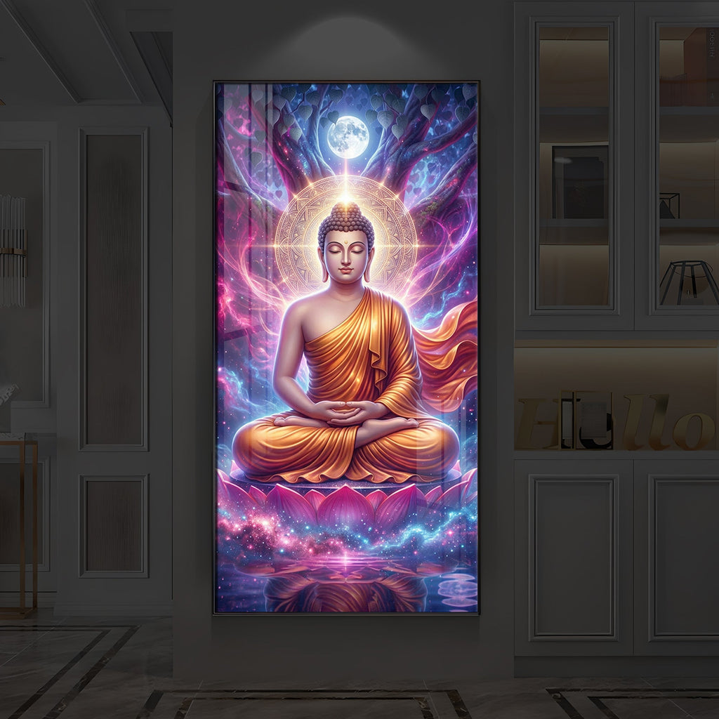 Lord Buddha Modern Luxury Backlight Vertical Wall Art