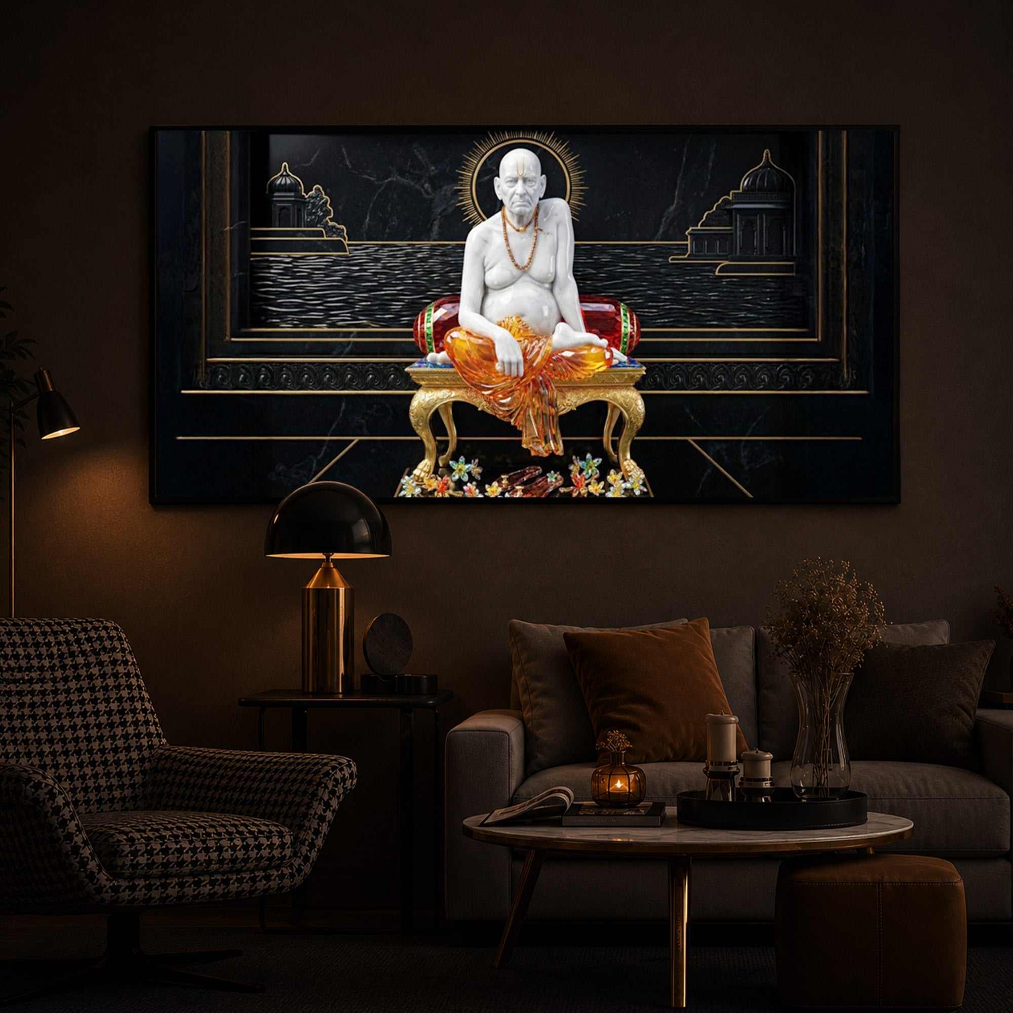 Swami Samarth Maharaj Modern Luxury Backlight Horizontal Wall Art