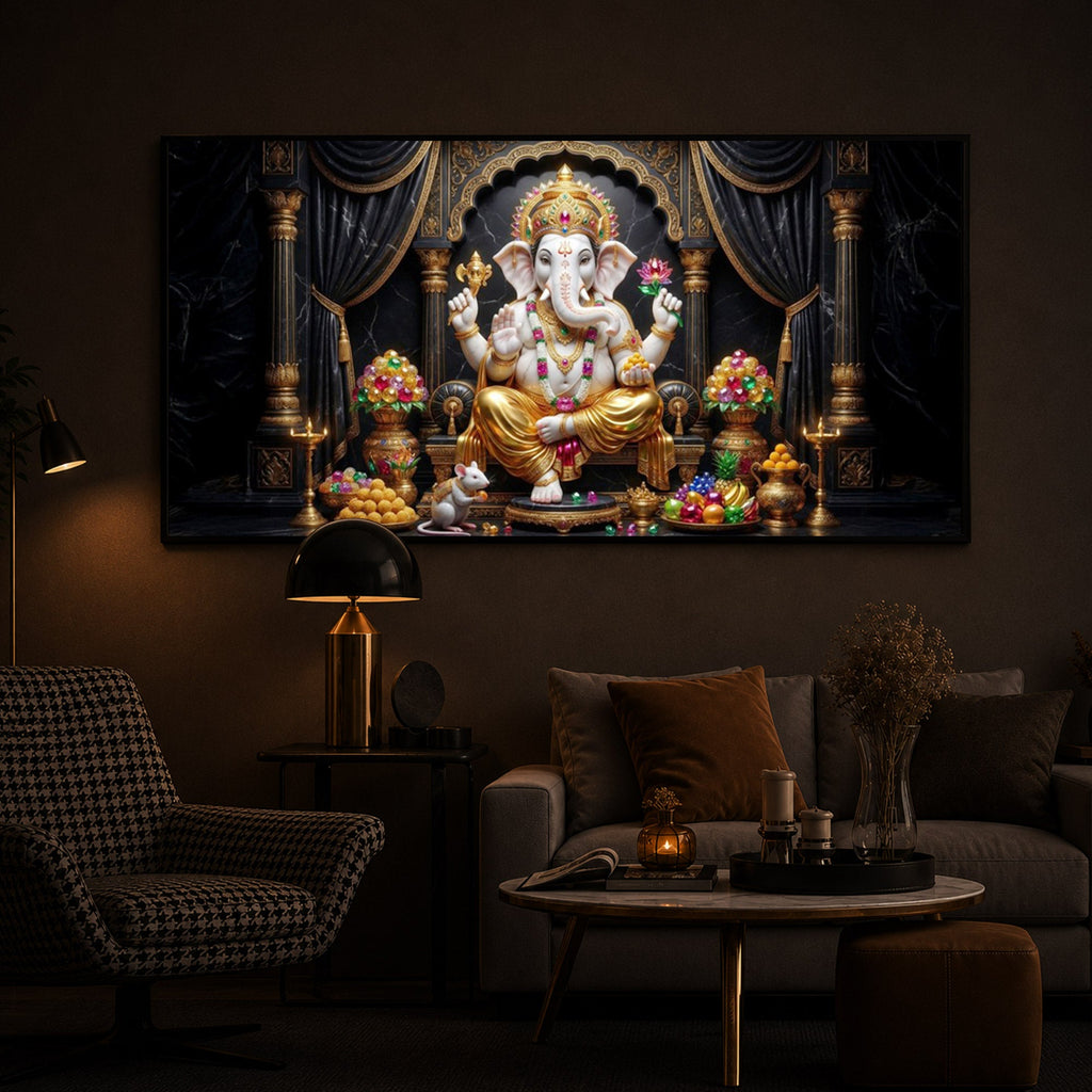 Hindu Deity Lord Ganesha Modern Luxury Backlight Horizontal Wall Art