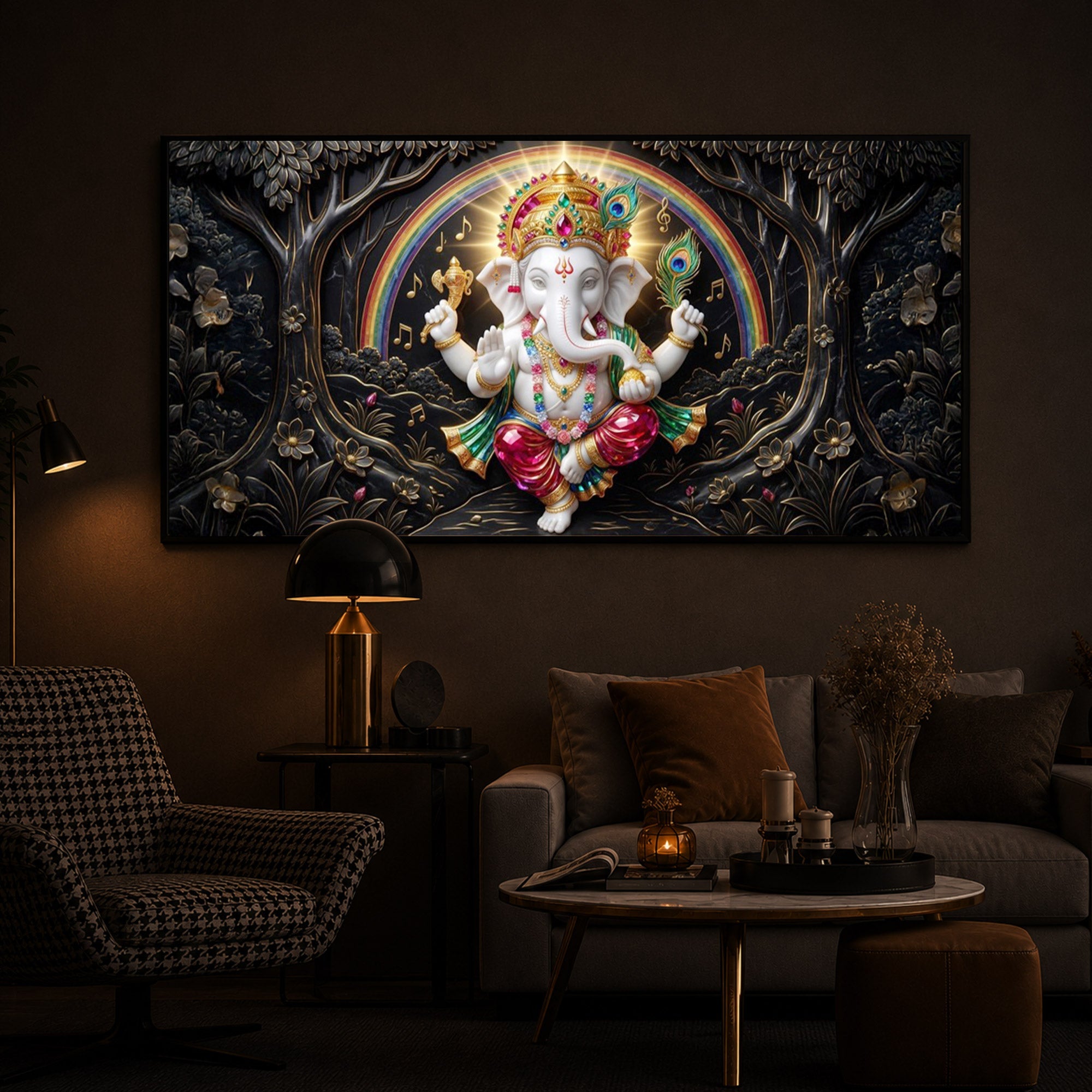 Divine Shree Ganesh Ji Modern Luxury Backlight Horizontal Wall Art