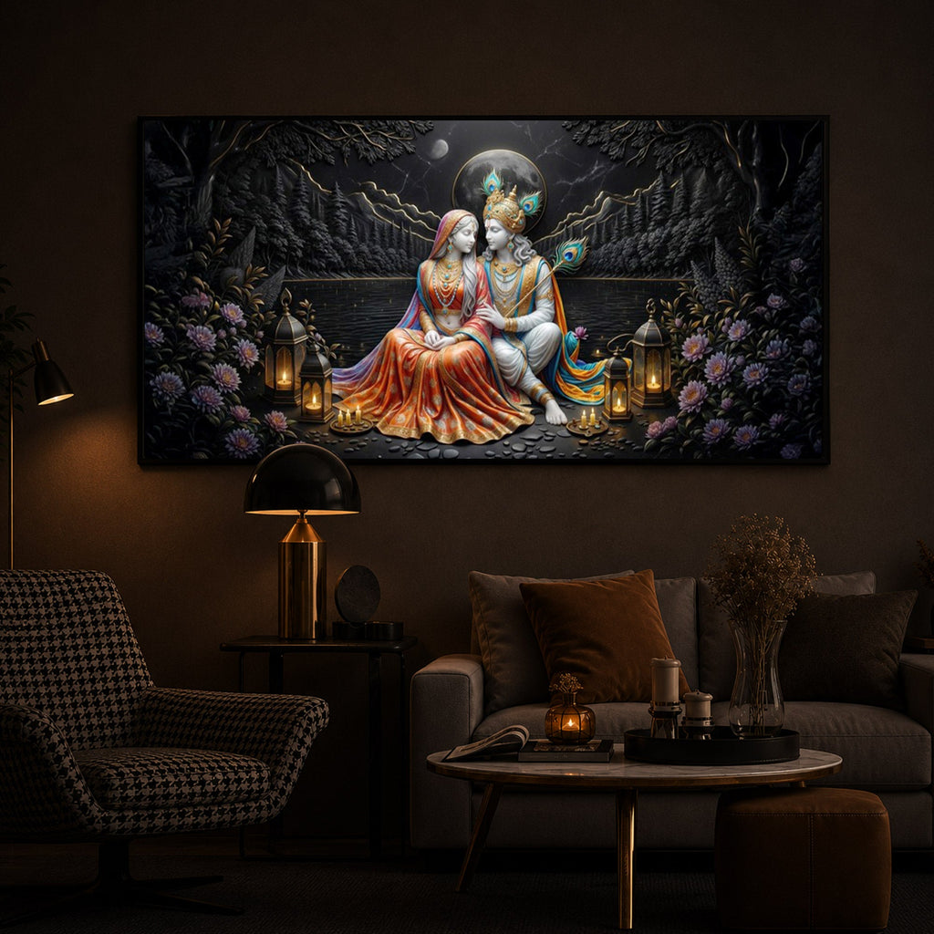 Hindu Deity Radha Krishna Modern Luxury Backlight Horizontal Wall Art