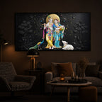 Depicting Radha Krishna Modern Luxury Backlight Horizontal Wall Art