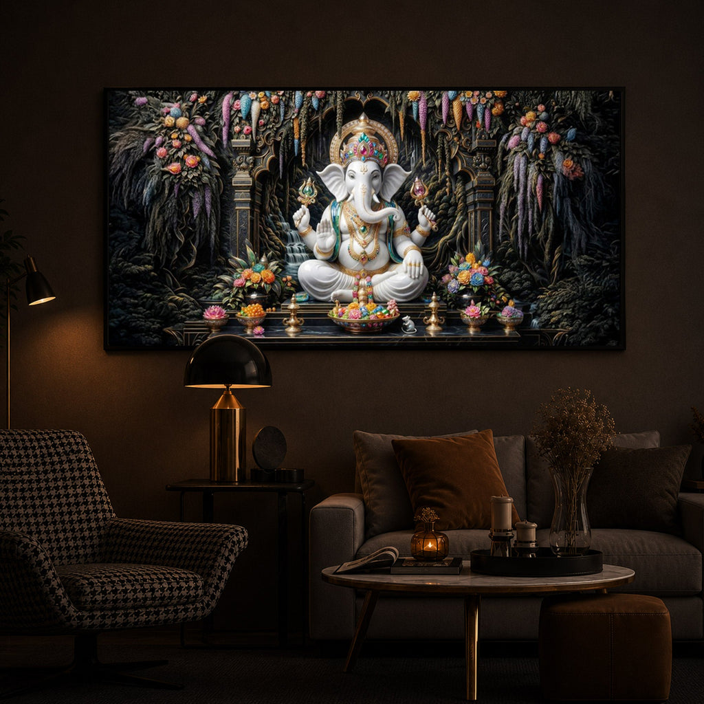 Lord Ganesha In A Serene Modern Luxury Backlight Horizontal Wall Art