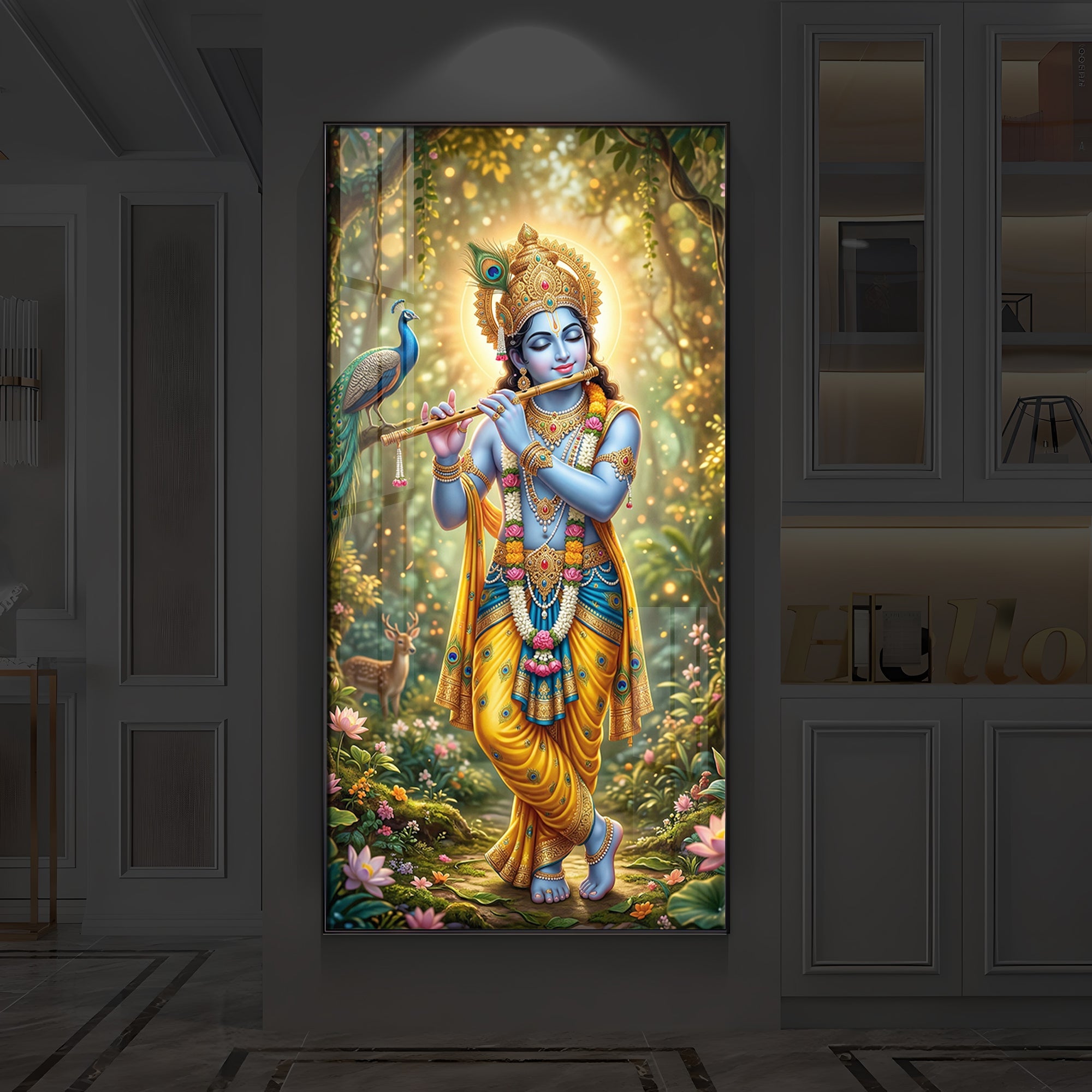 Loving Krishna Modern Luxury Backlight Vertical Wall Art