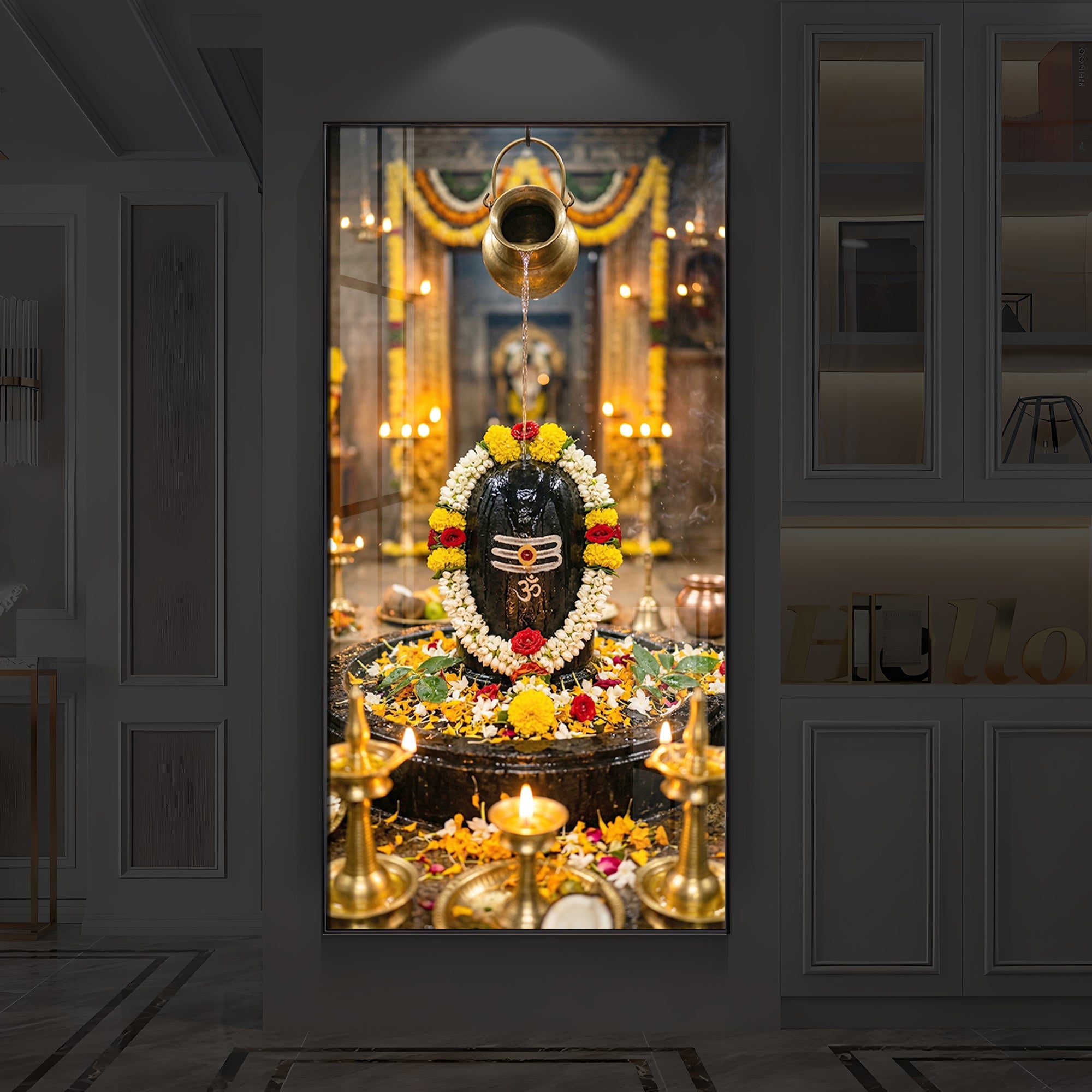 Somnath Jyotirlinga Modern Luxury Backlight Vertical Wall Art
