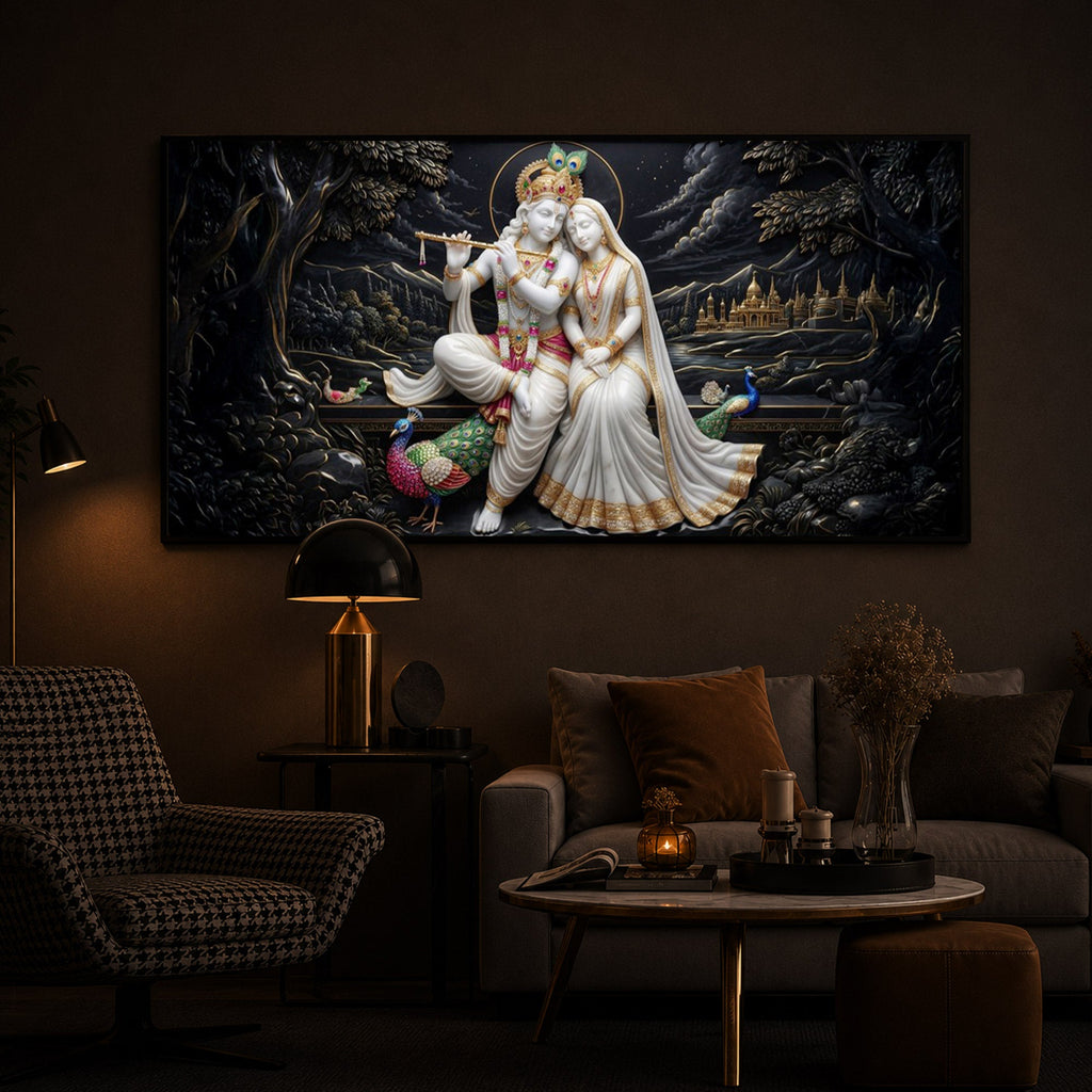 Divine Harmony Radha Krishna Modern Luxury Backlight Horizontal Wall Art