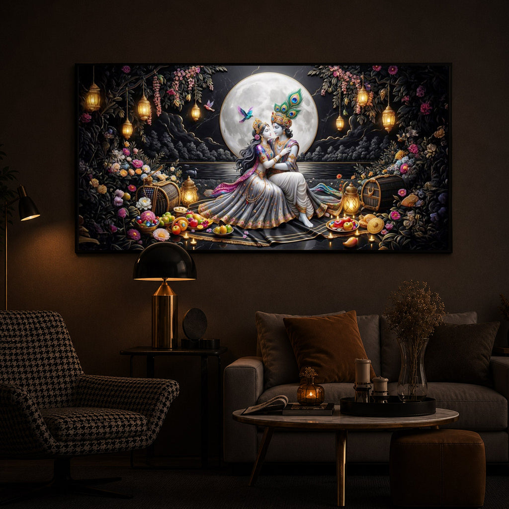 Generic Radha Krishna Romantic Modern Luxury Backlight Horizontal Wall Art