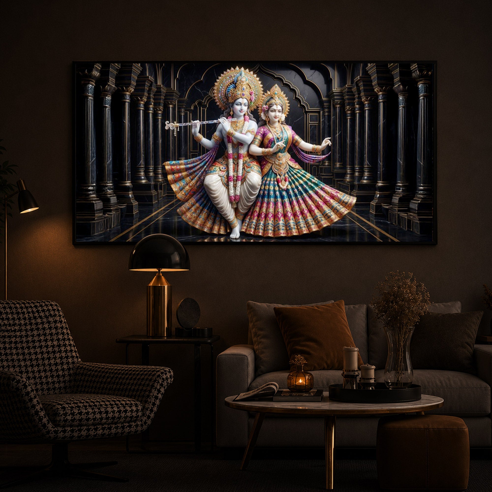 Hindu Seities Radha & Krishna Modern Luxury Backlight Horizontal Wall Art