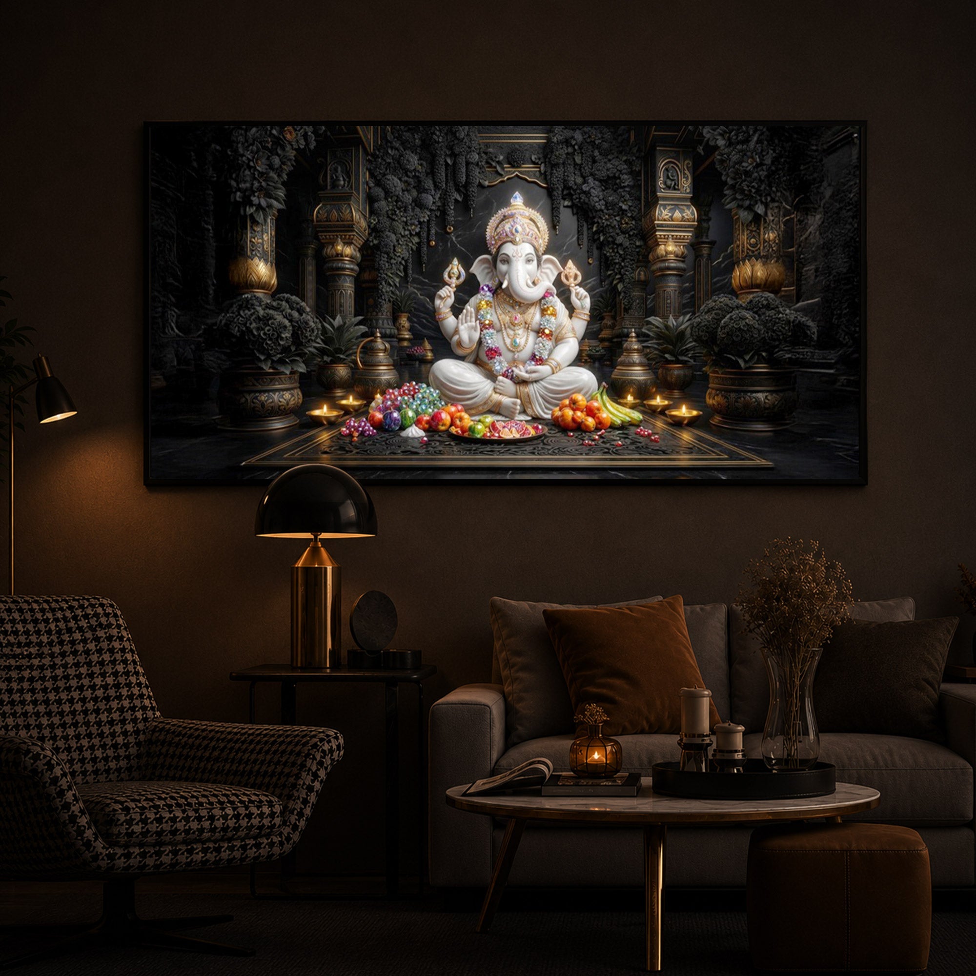 Lord Ganesha Modern Luxury Backlight Horizontal Wall Art