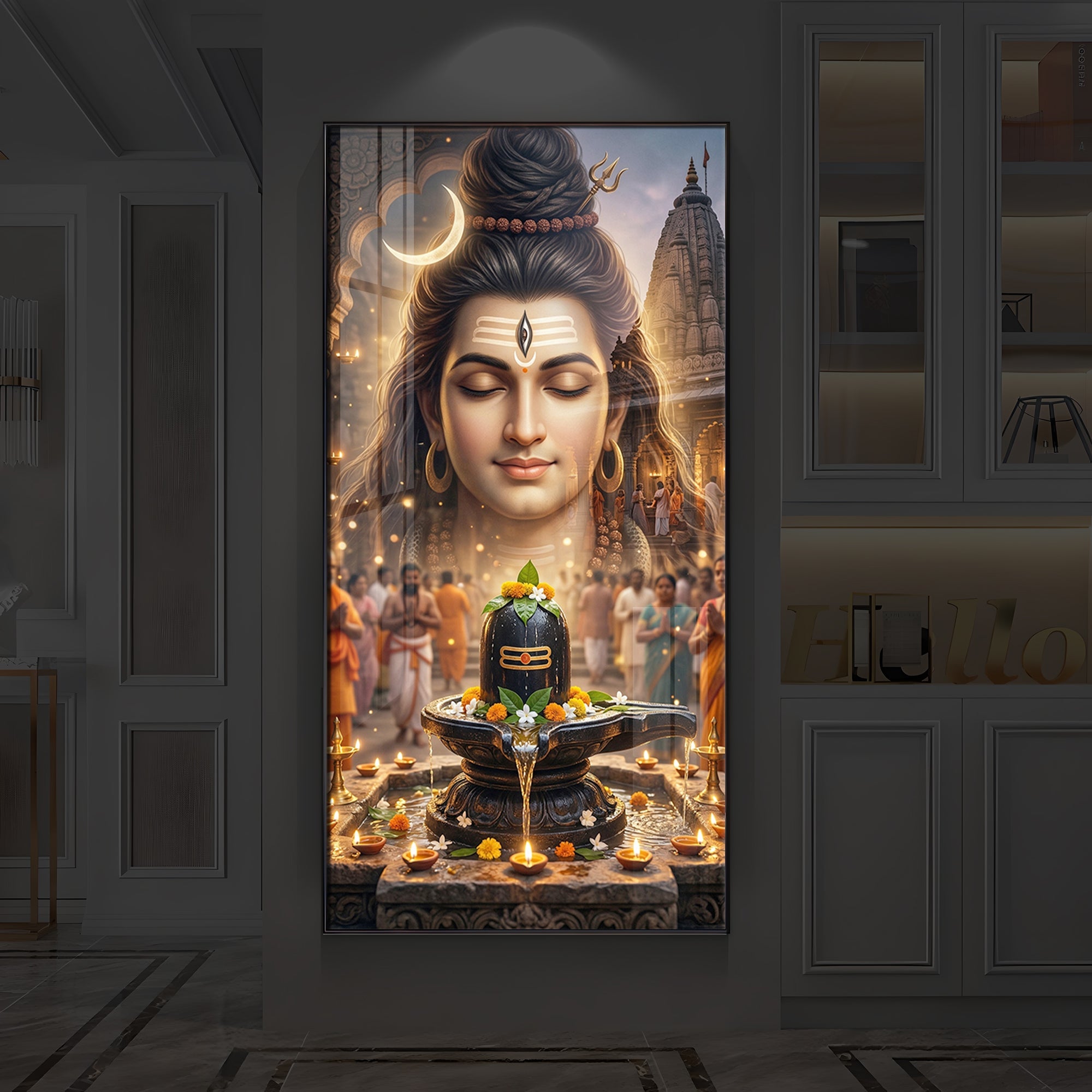 Lord Shiva Modern Luxury Backlight Vertical Wall Art