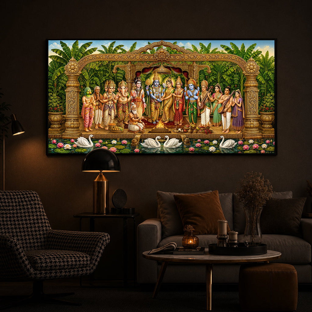 Hindu Deities Srinivasa Kalyanam Modern Luxury Backlight Horizontal Wall Art