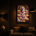 Little Lord Krishna Ji Modern Luxury Backlight Vertical Wall Art