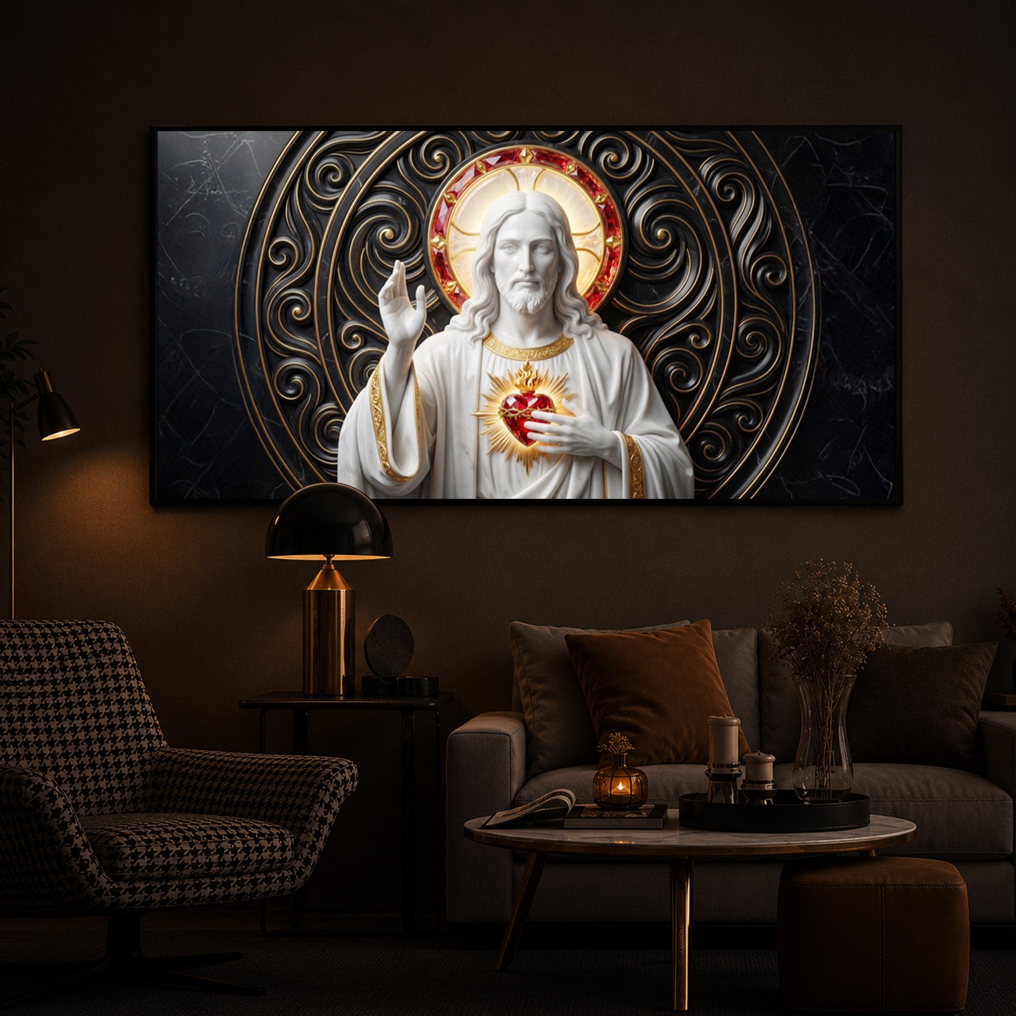 Heart Of Jesus Modern Luxury Backlight Horizontal Wall Art