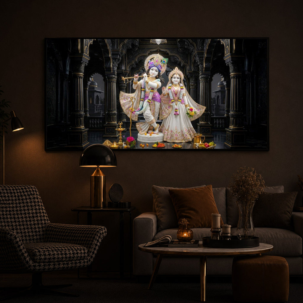 Spiritual Shree Radha Krishna Modern Luxury Backlight Horizontal Wall Art