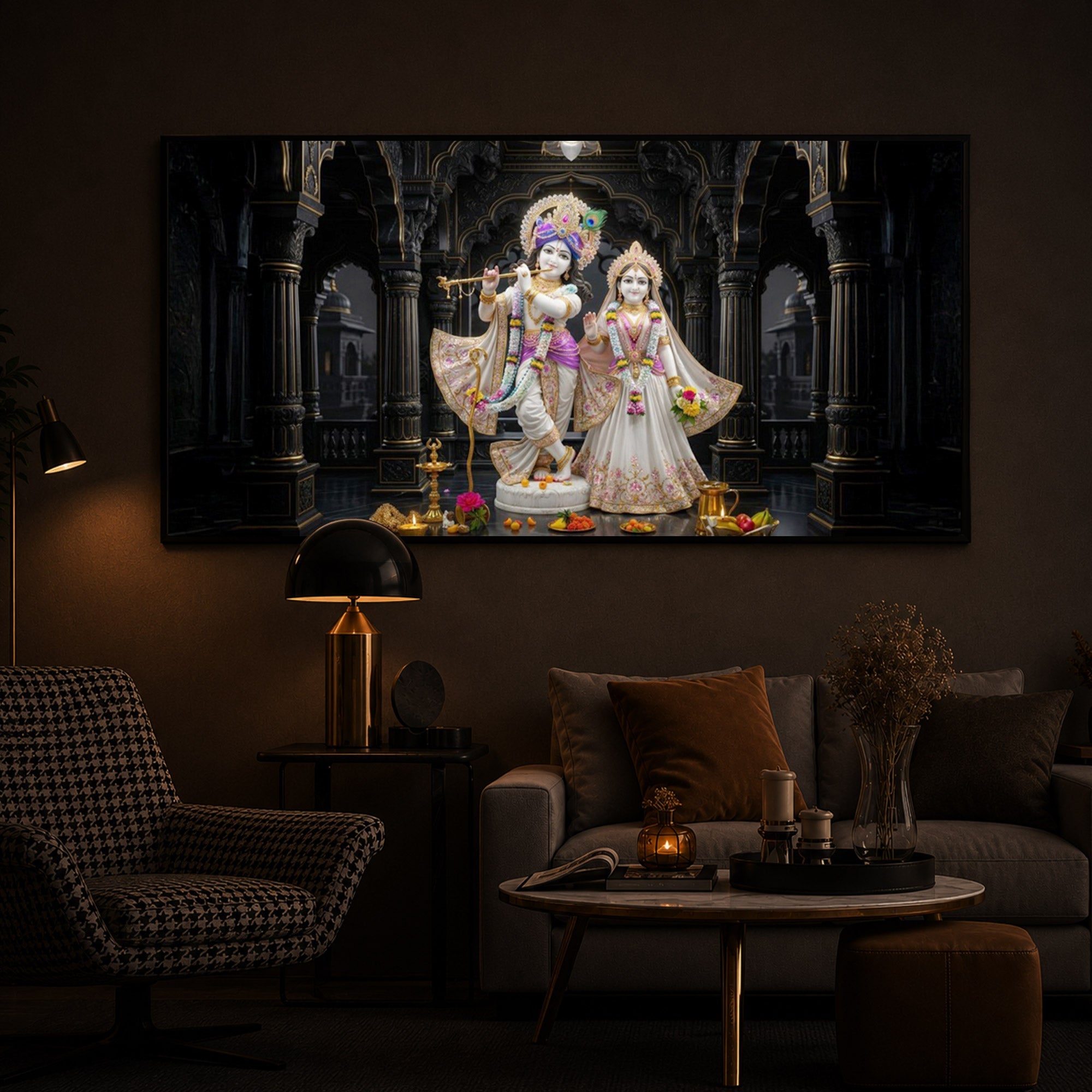 Spiritual Shree Radha Krishna Modern Luxury Backlight Horizontal Wall Art