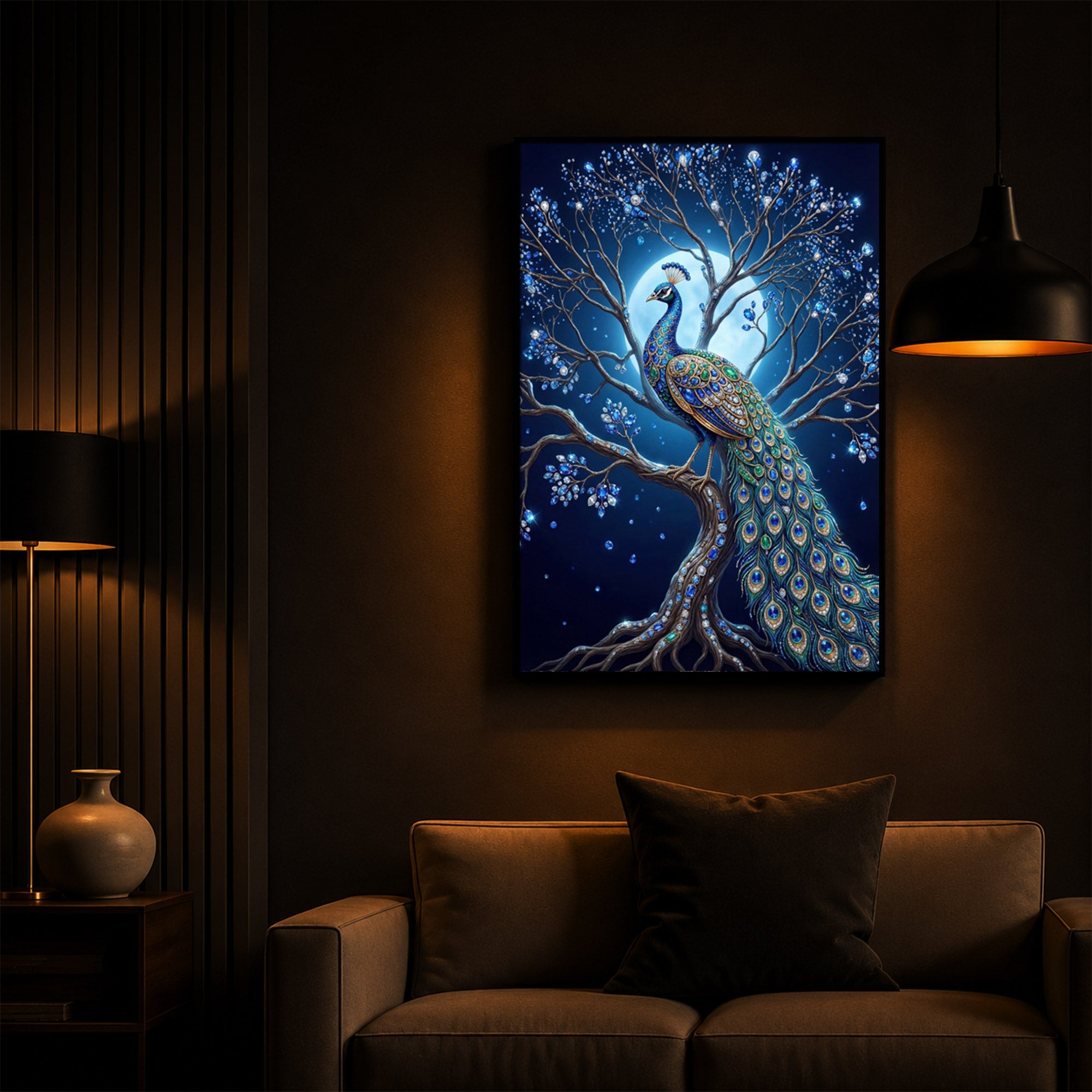 Blue Peacock Modern Luxury Backlight Vertical Wall Art