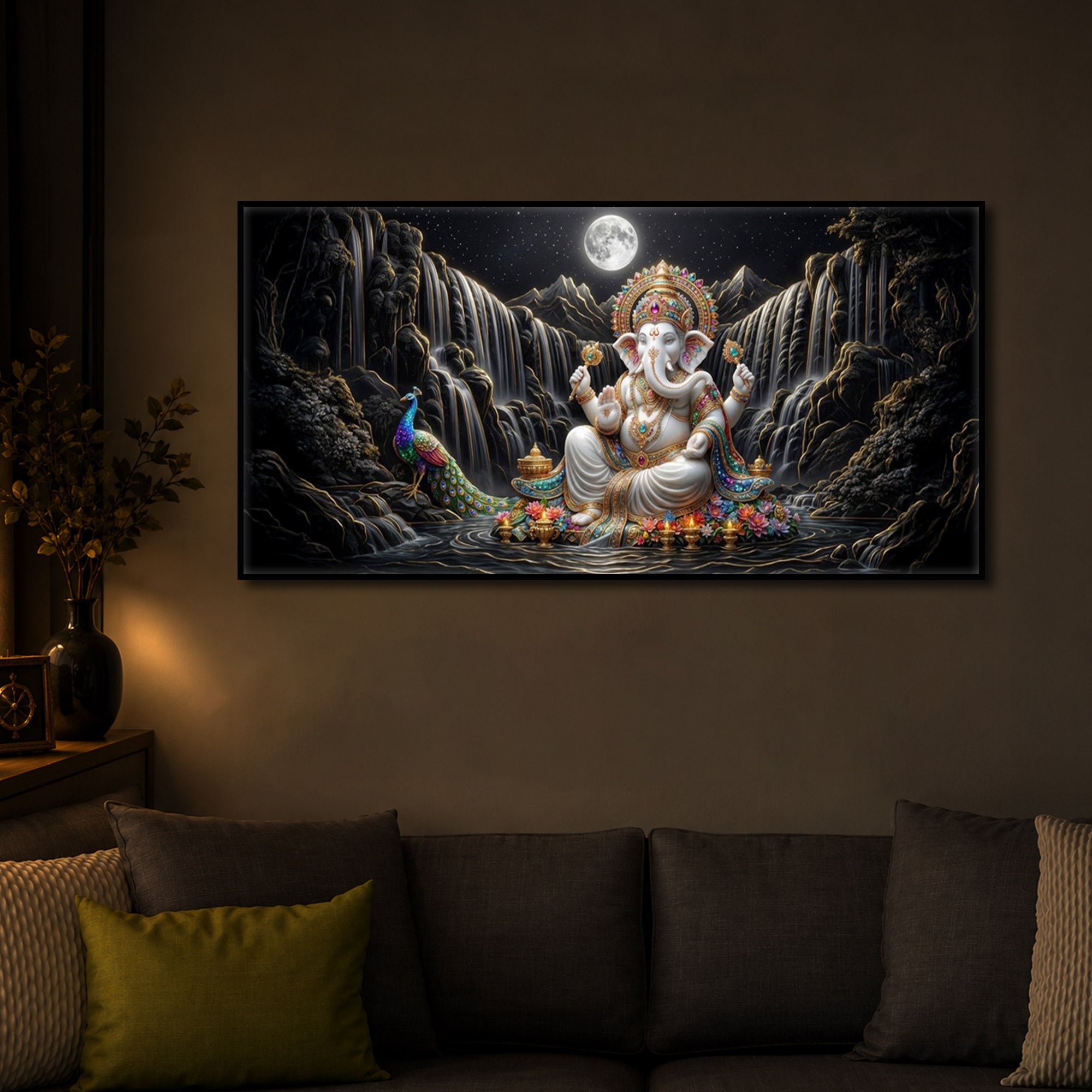Spiritual Ganesha Modern Luxury Backlight Horizontal Wall Art