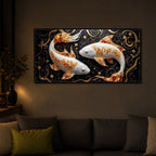 Two Golden Koi Fish Modern Luxury Backlight Horizontal Wall Art