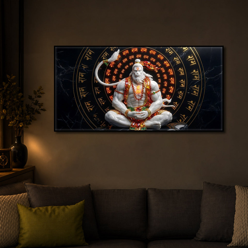 Lord Hanuman Sitting In A Meditative Modern Luxury Backlight Horizontal Wall Art