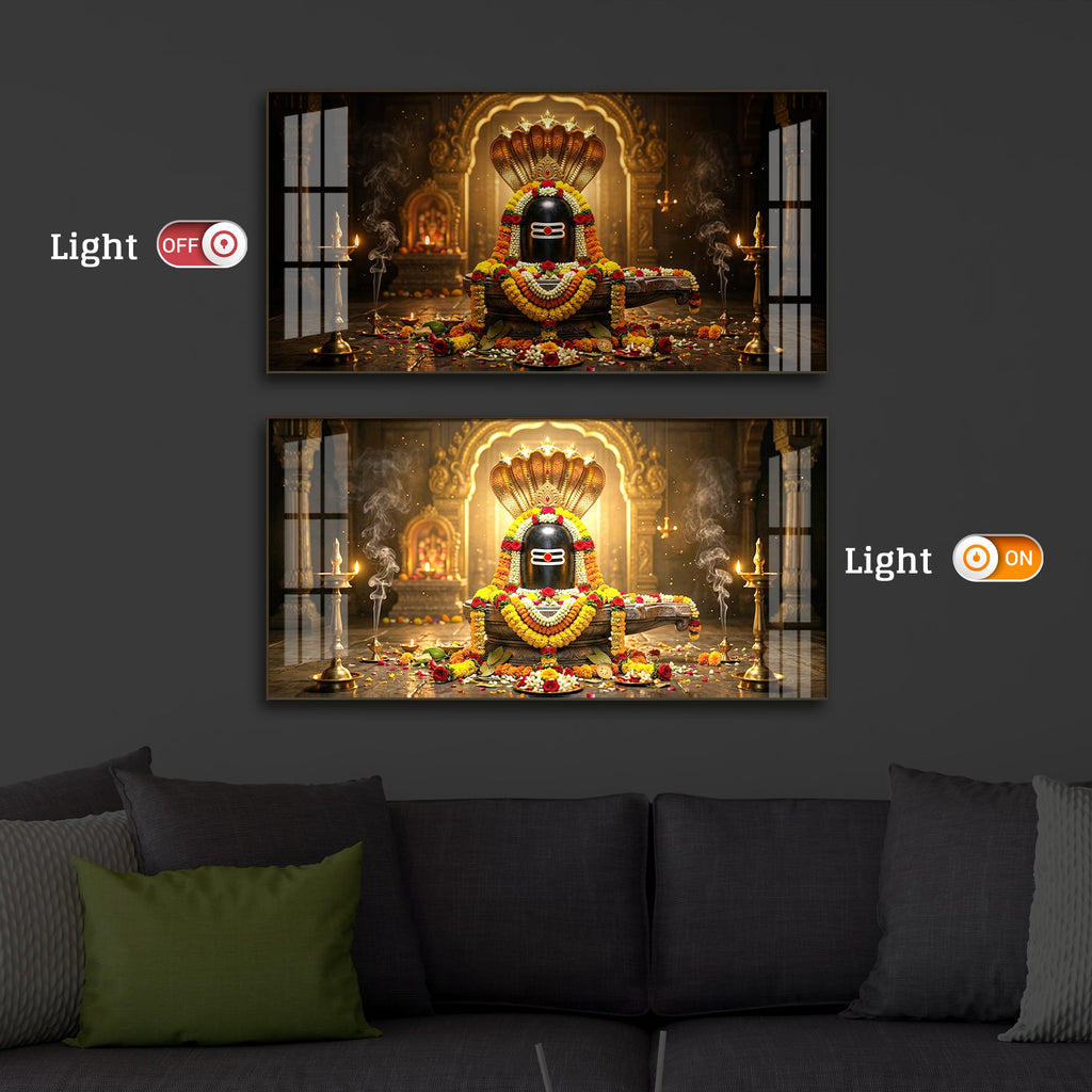 Mahadeva Shivling Modern Luxury Backlight Horizontal Wall Art